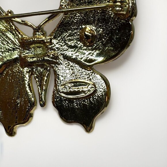 Vintage Danecraft Butterfly Brooch Pin Gold Pink Purple Green Signed - Picture 2 of 6